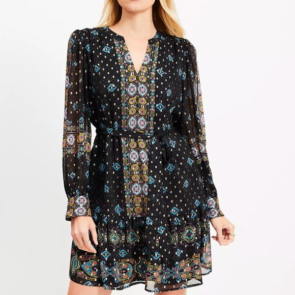 LOFT Dresses & Skirts - NWOT New Loft Women's Foil Baroque Flounce Mini Dress Size Extra Small XS Black
